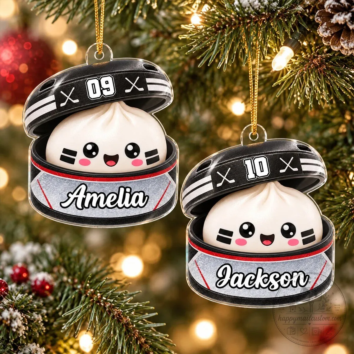 Personalized Hockey Dumpling Squishy Player Christmas Tree Ornament