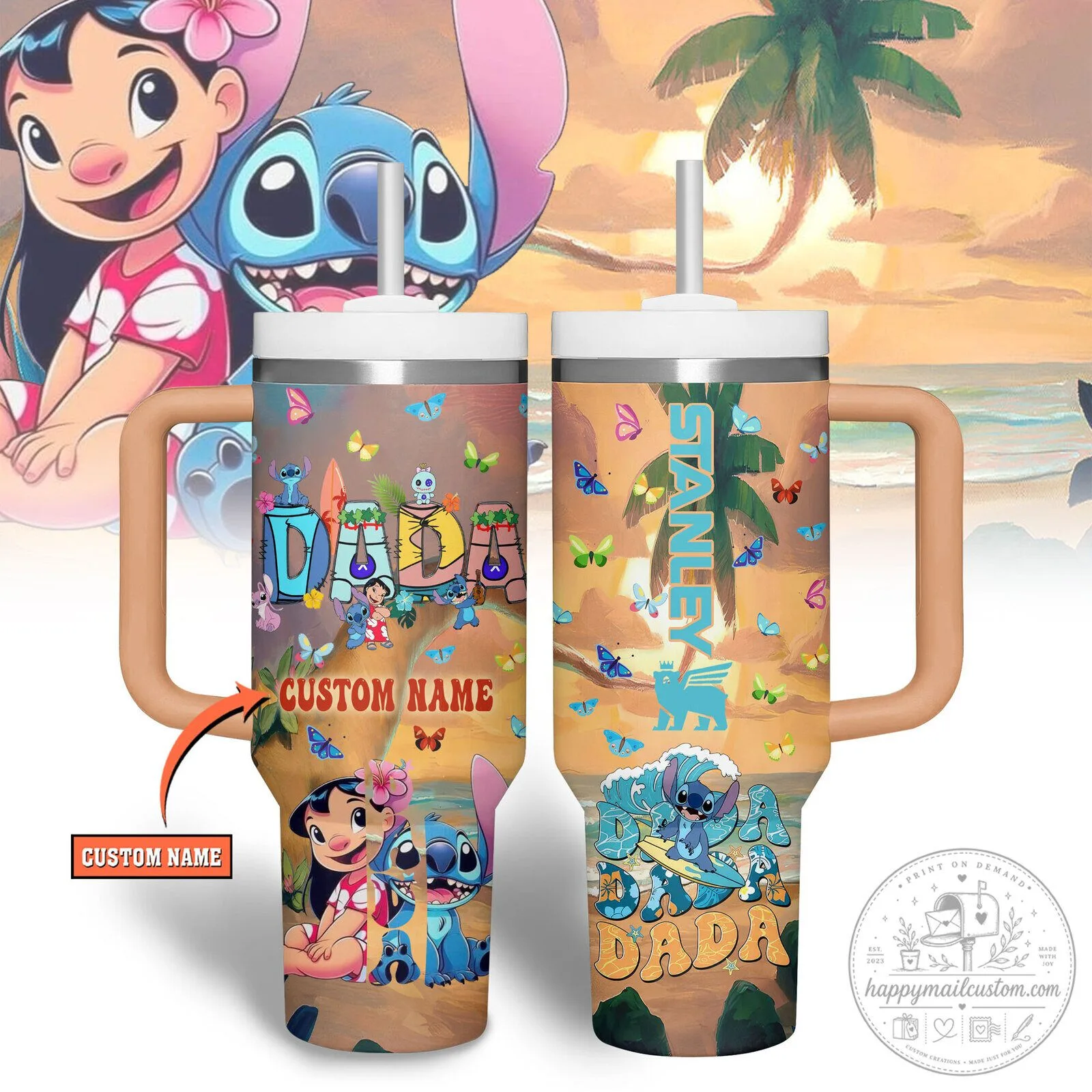 Lilo and Stitch Stanley Tumbler with Handle, Personalized Disney Inspired 40oz Travel Mug 1 Lilo and Stitch Stanley Tumbler with Handle, Personalized Disney Inspired 40oz Travel Mug