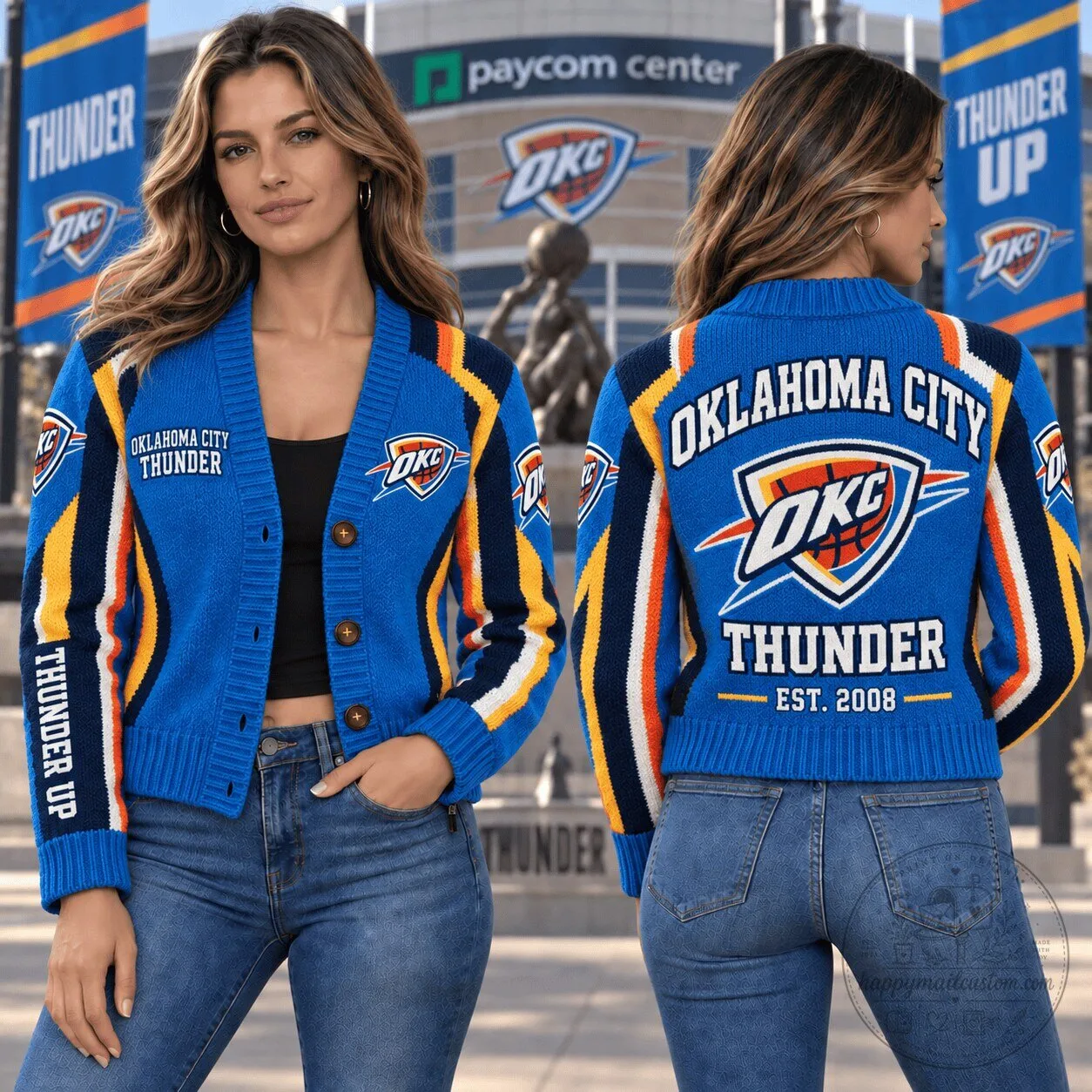 Oklahoma City Thunder NBA Basketball Team Fan Knit Cardigan Jacket