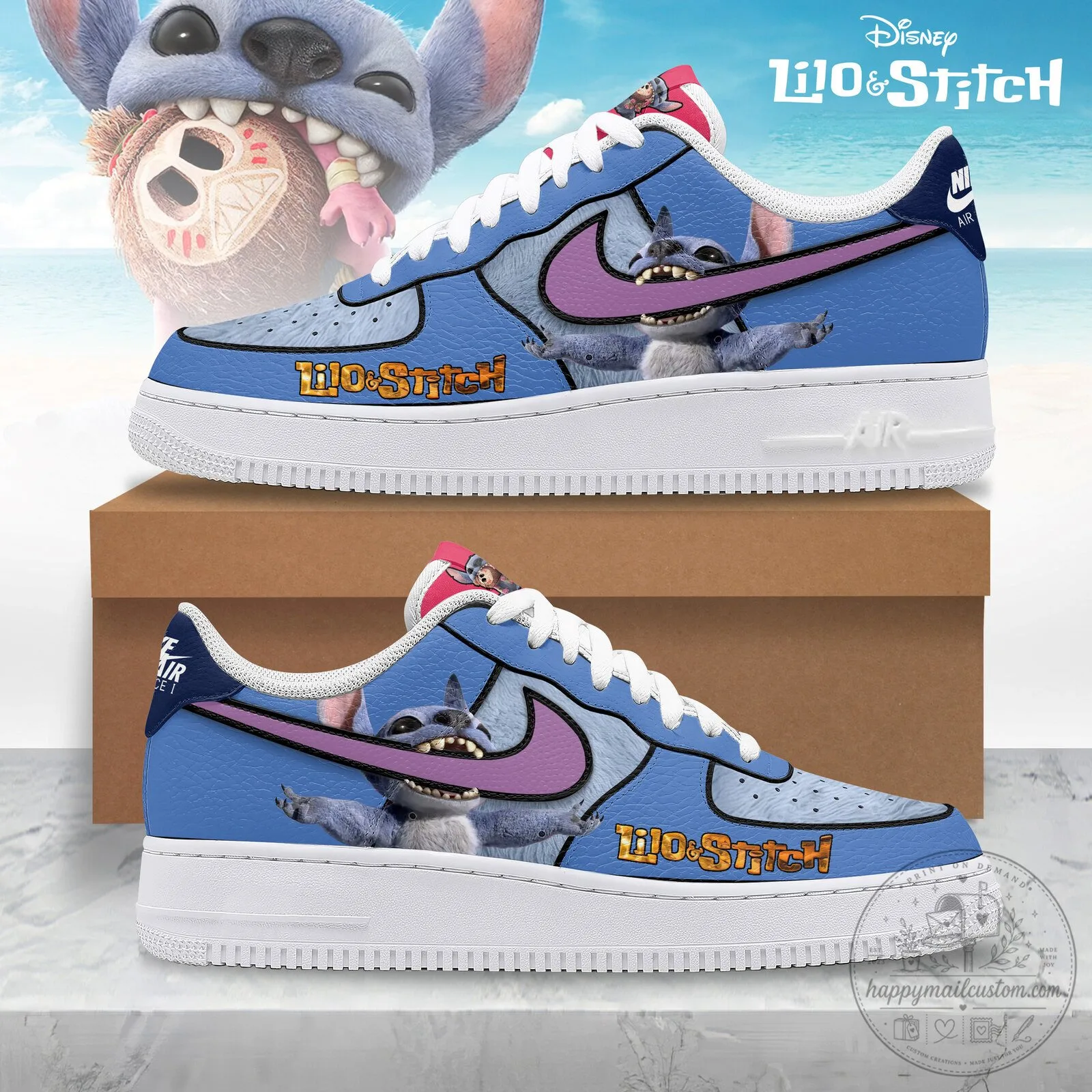 Disney Lilo and Stitch Cartoon Character Blue Custom Design Sneakers