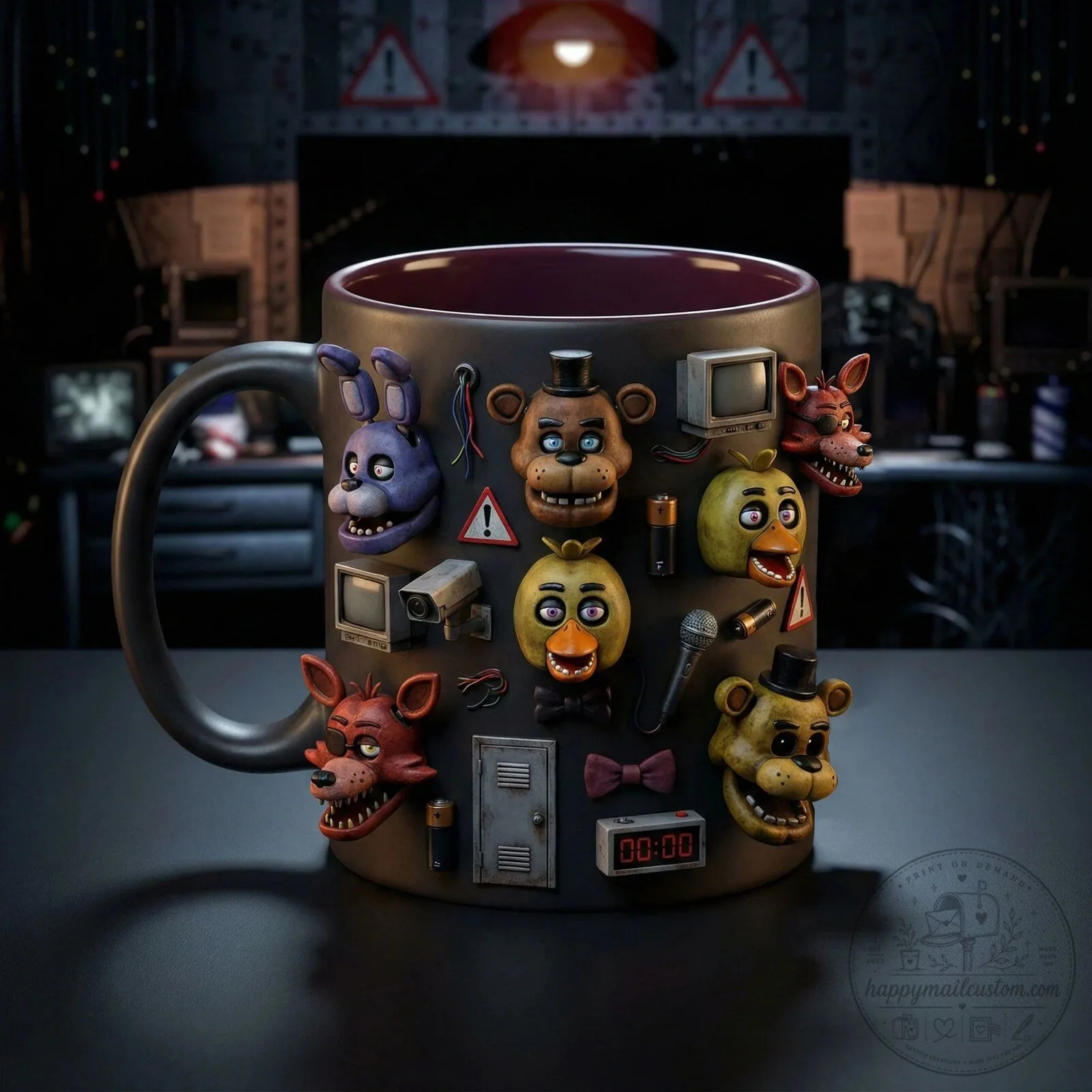 Five Nights at Freddy's Characters and Items Black Coffee Mug 1 Five Nights at Freddy's Characters and Items Black Coffee Mug
