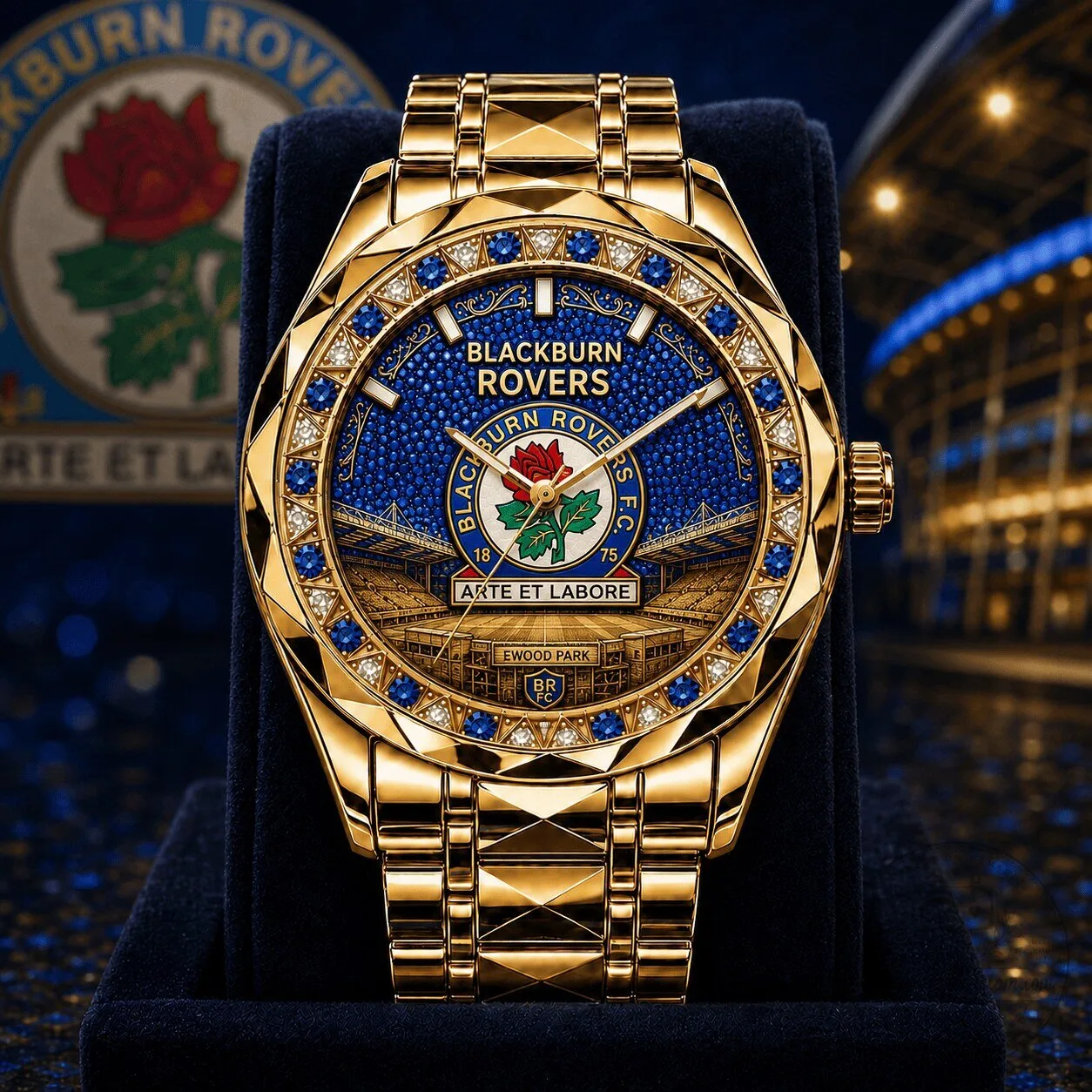 Blackburn Rovers Football Club Gold Tone Diamond Watch with Ewood Park Stadium