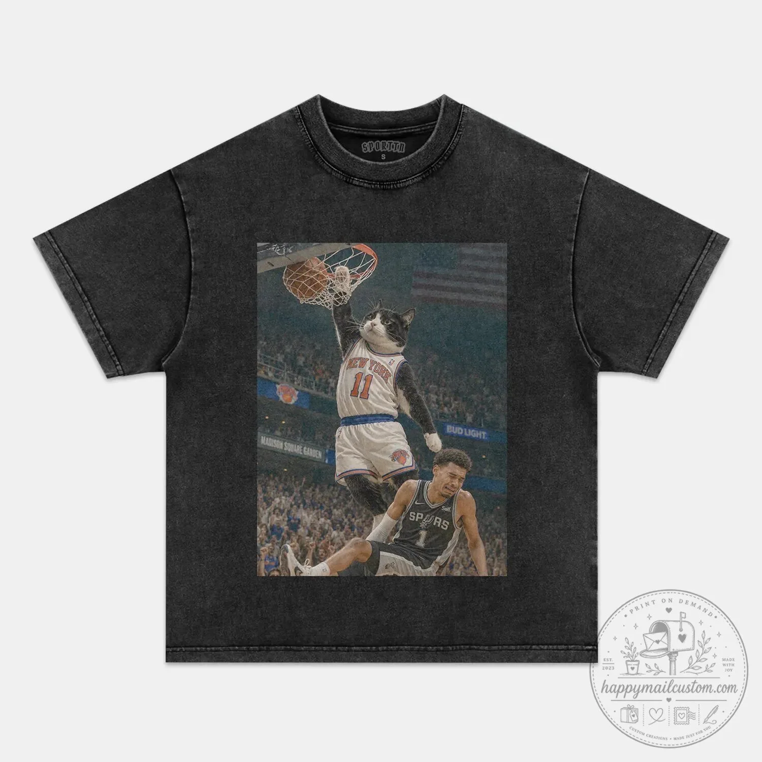 New York Knicks Basketball Cat Slam Dunk Funny Black T-Shirt