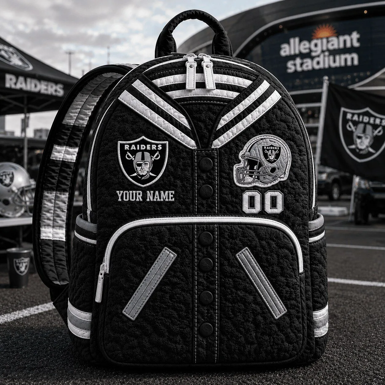 Las Vegas Raiders Personalized Varsity Quilted Backpack for Football Fans
