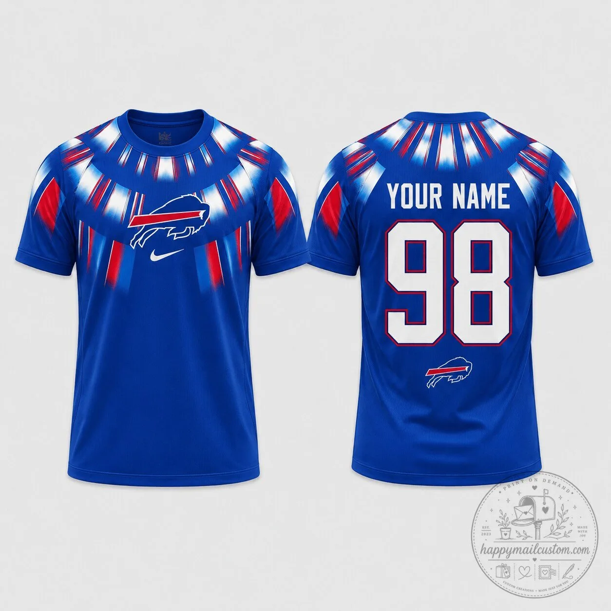 Buffalo Bills Custom Name And Number Fan Gear Performance T-Shirt