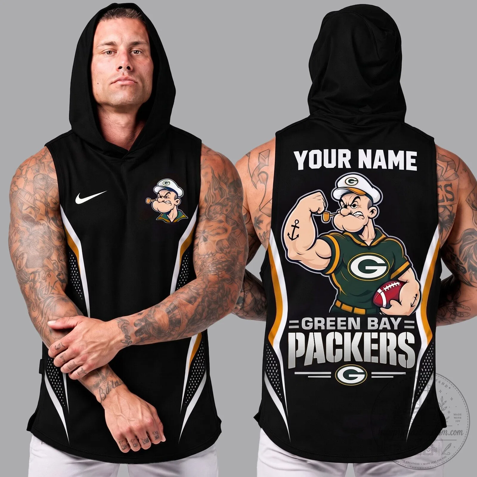 Green Bay Packers Popeye Muscle Man Sleeveless Hoodie