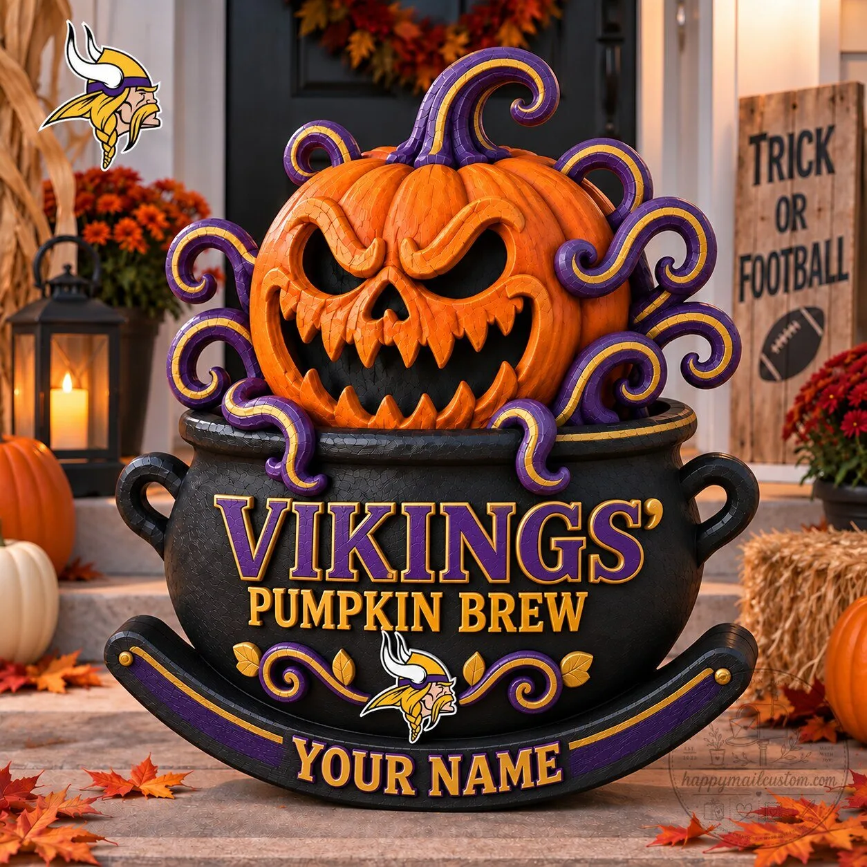 Minnesota Vikings Halloween Pumpkin Brew Personalized Wooden Block Sign 2 Minnesota Vikings Halloween Pumpkin Brew Personalized Wooden Block Sign