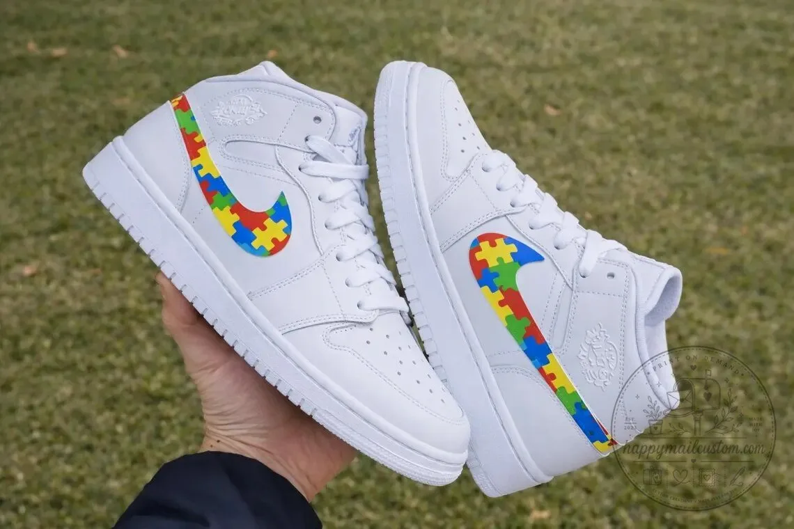 Autism Awareness Puzzle Piece Pattern White High Top Sneakers