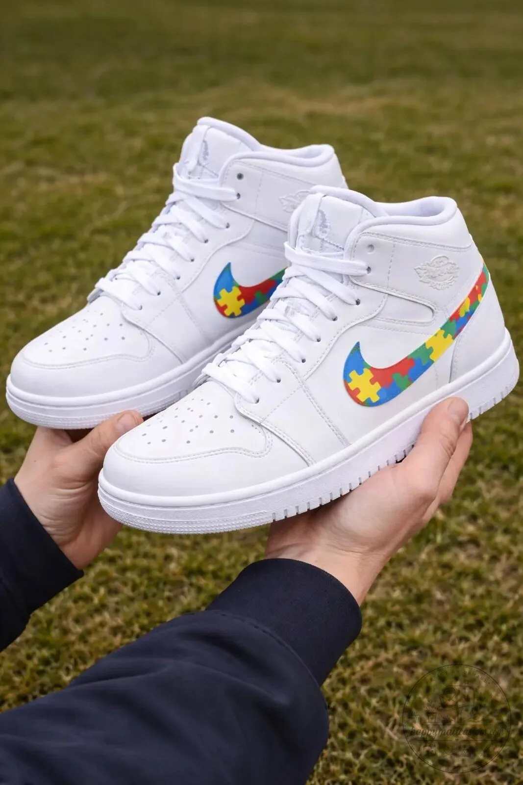 Autism Awareness Puzzle Piece Pattern White High Top Sneakers 10 Autism Awareness Puzzle Piece Pattern White High Top Sneakers