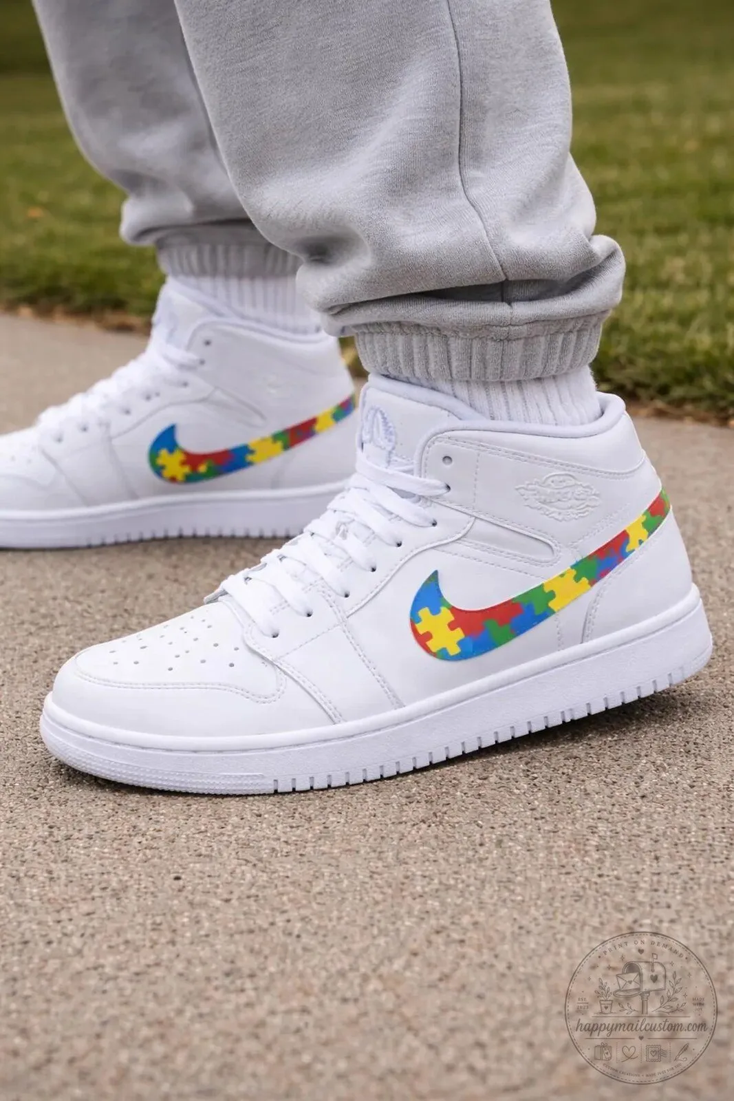 Autism Awareness Puzzle Piece Pattern White High Top Sneakers 11 Autism Awareness Puzzle Piece Pattern White High Top Sneakers