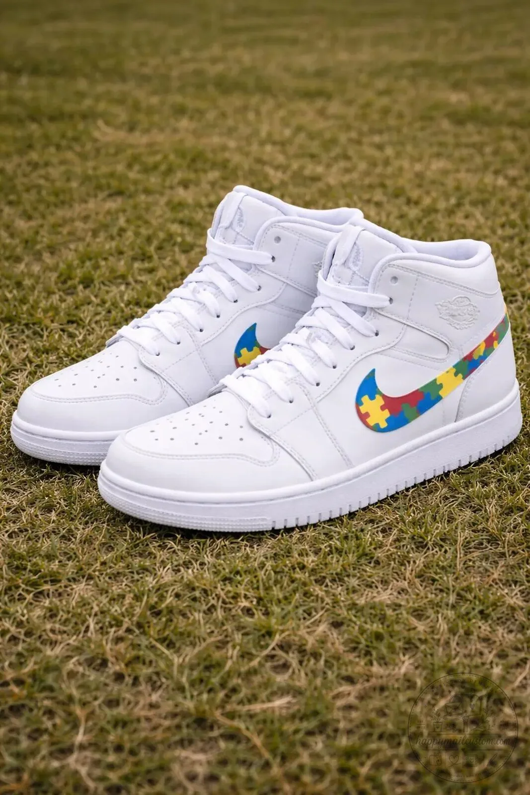 Autism Awareness Puzzle Piece Pattern White High Top Sneakers 12 Autism Awareness Puzzle Piece Pattern White High Top Sneakers