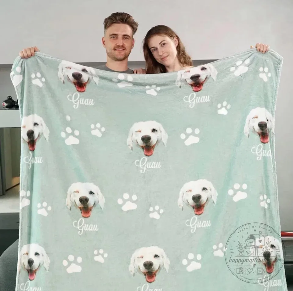 Personalized Dog Photo Blanket with Pet Name and Paw Prints Custom Throw 4 Personalized Dog Photo Blanket with Pet Name and Paw Prints Custom Throw