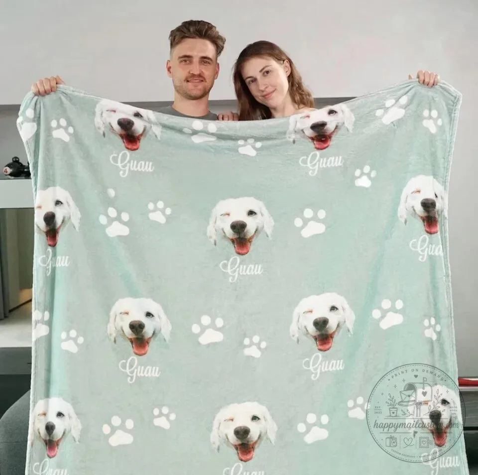 Personalized Dog Photo Blanket with Pet Name and Paw Prints Custom Throw 23 Personalized Dog Photo Blanket with Pet Name and Paw Prints Custom Throw