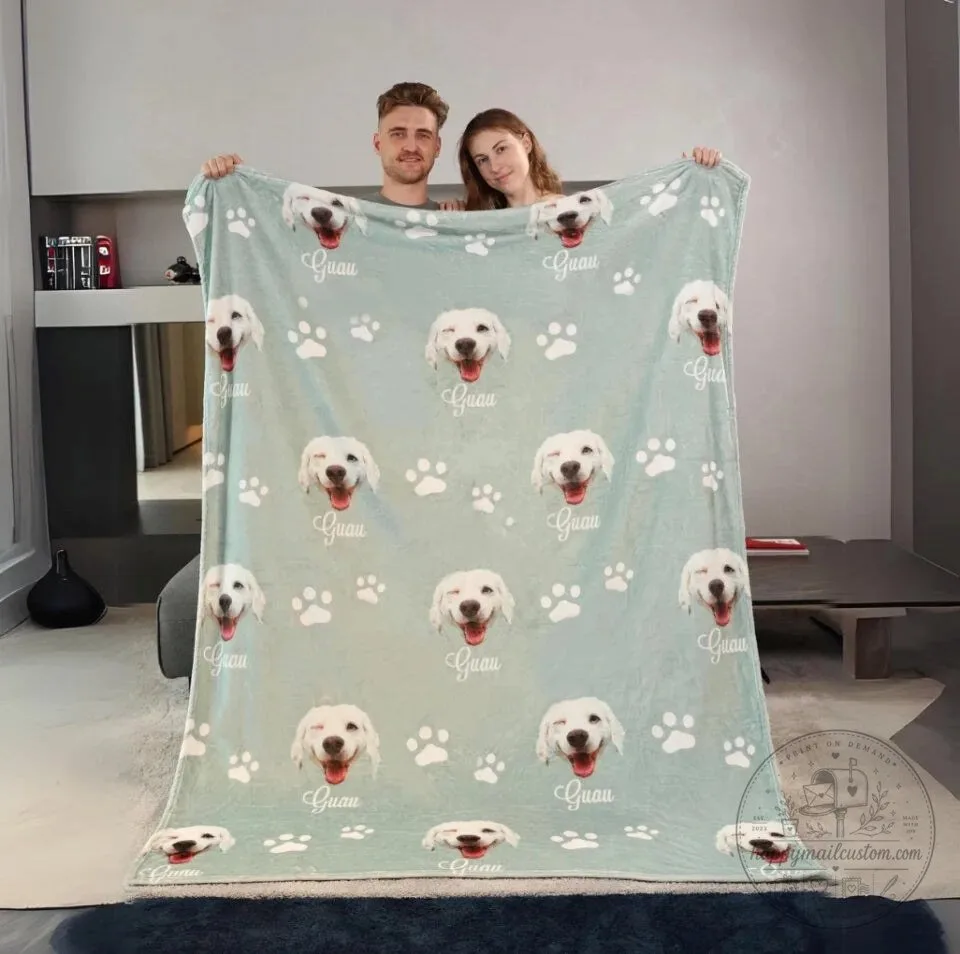 Personalized Dog Photo Blanket with Pet Name and Paw Prints Custom Throw 24 Personalized Dog Photo Blanket with Pet Name and Paw Prints Custom Throw