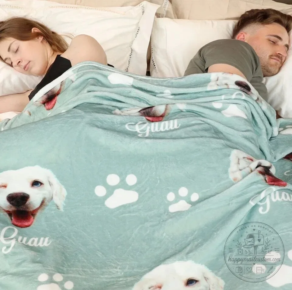 Personalized Dog Photo Blanket with Pet Name and Paw Prints Custom Throw 25 Personalized Dog Photo Blanket with Pet Name and Paw Prints Custom Throw