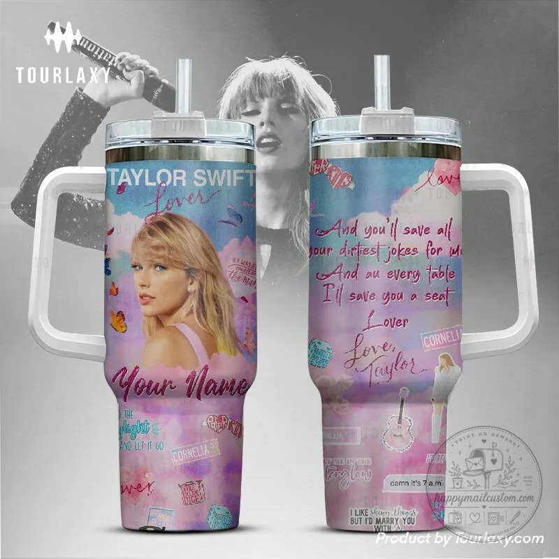 Taylor Swift Lover Album Art Stainless Steel Tumbler with Handle