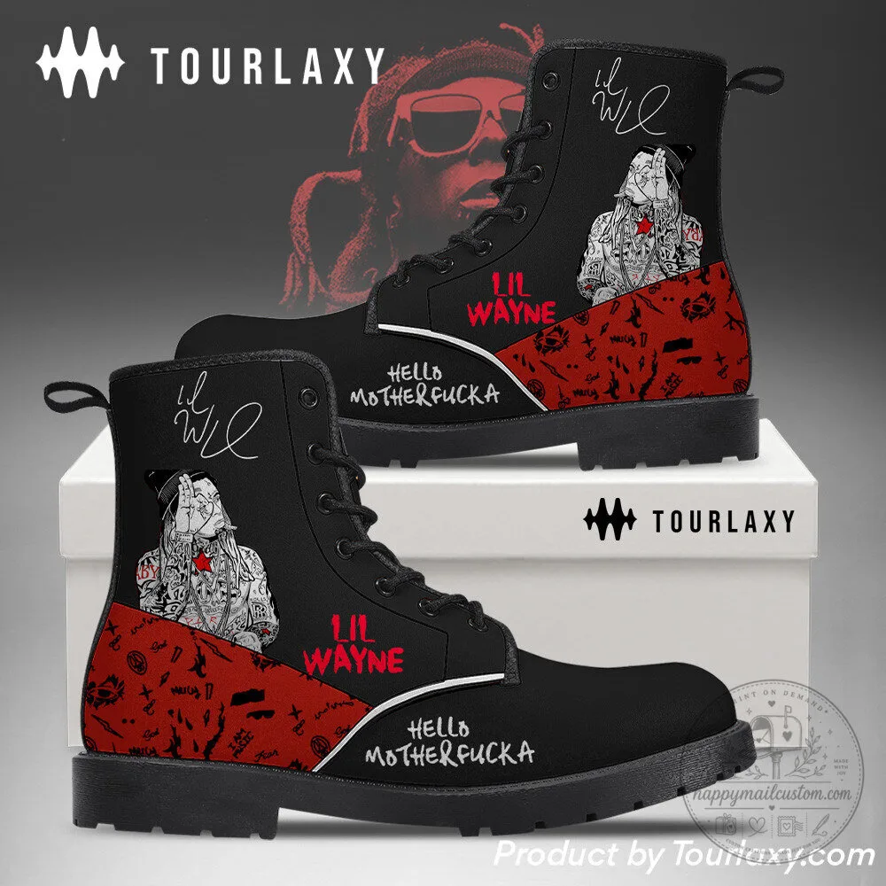 Lil Wayne Hello Motherfucker Black Red Combat Boots Shoes