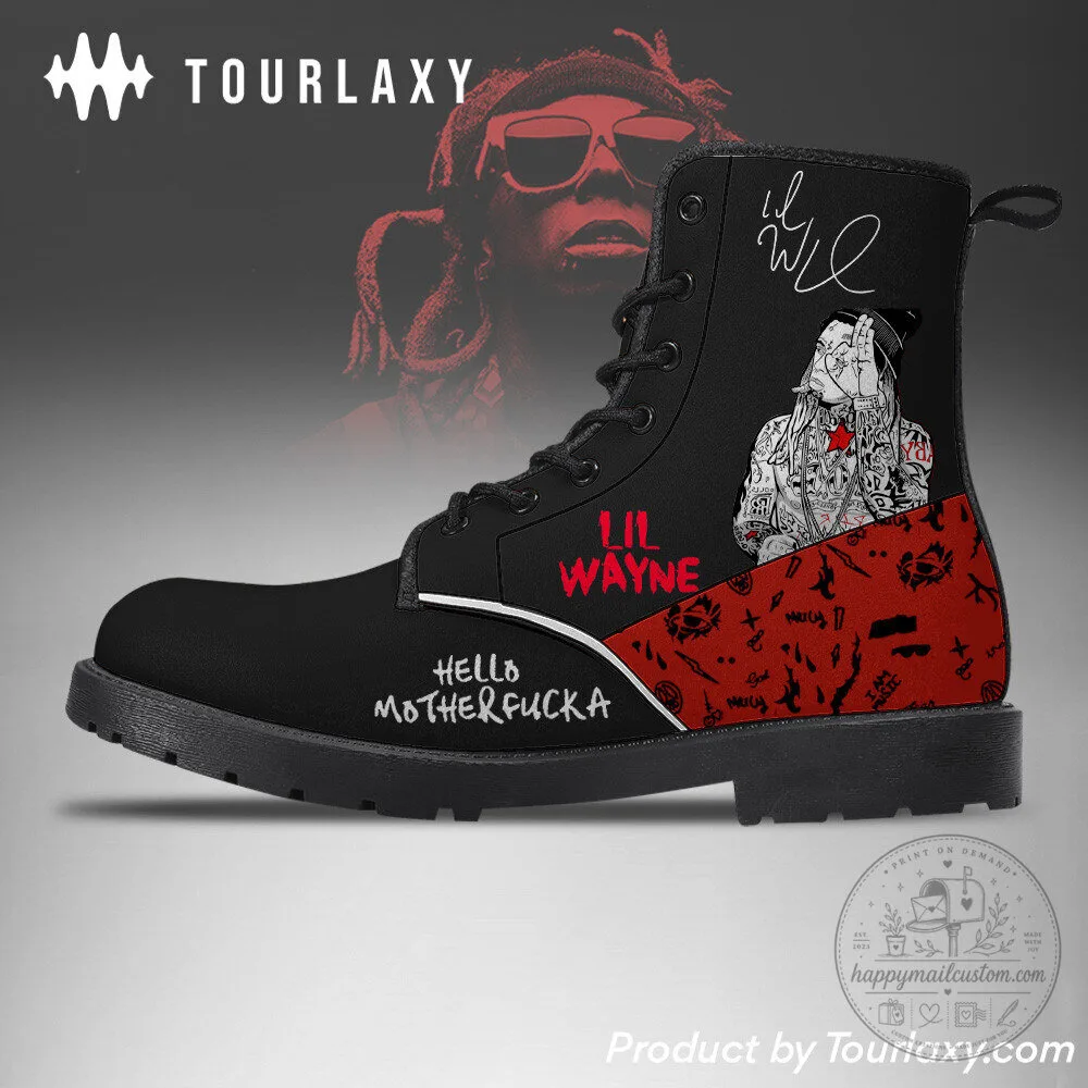 Lil Wayne Hello Motherfucker Black Red Combat Boots Shoes 8 Lil Wayne Hello Motherfucker Black Red Combat Boots Shoes