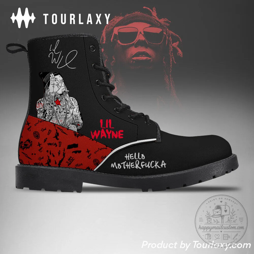 Lil Wayne Hello Motherfucker Black Red Combat Boots Shoes 9 Lil Wayne Hello Motherfucker Black Red Combat Boots Shoes