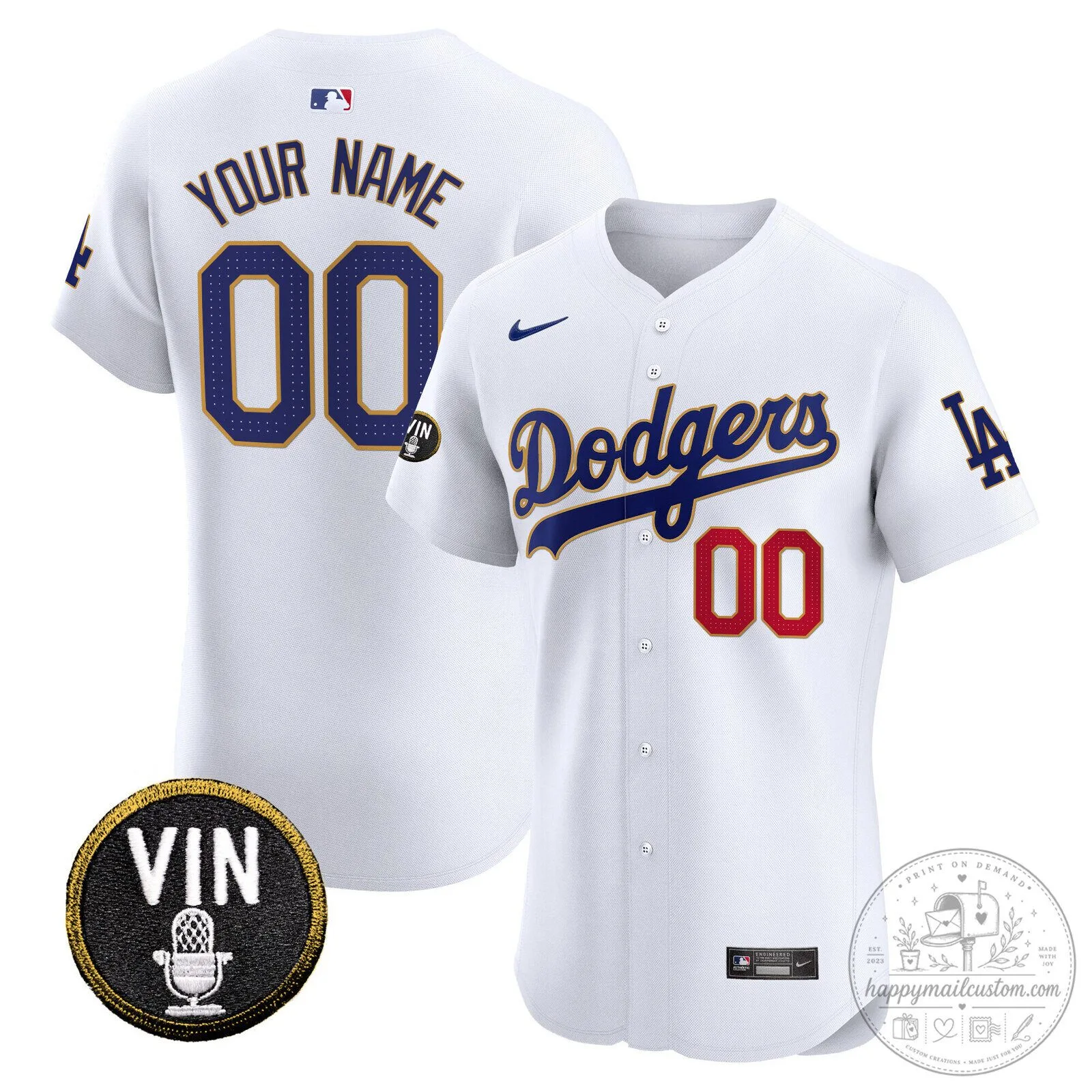 Dodgers Vin Scully Patch White Baseball Jersey Custom Name and Number
