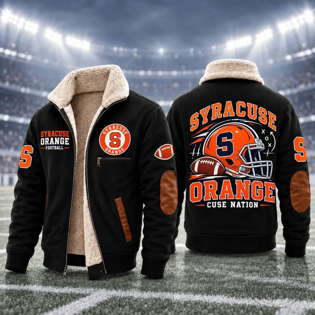 Syracuse Orange Football Team Logo Sherpa Fleece Lined Winter Jacket Syracuse Orange Football Team Logo Sherpa Fleece Lined Winter Jacket