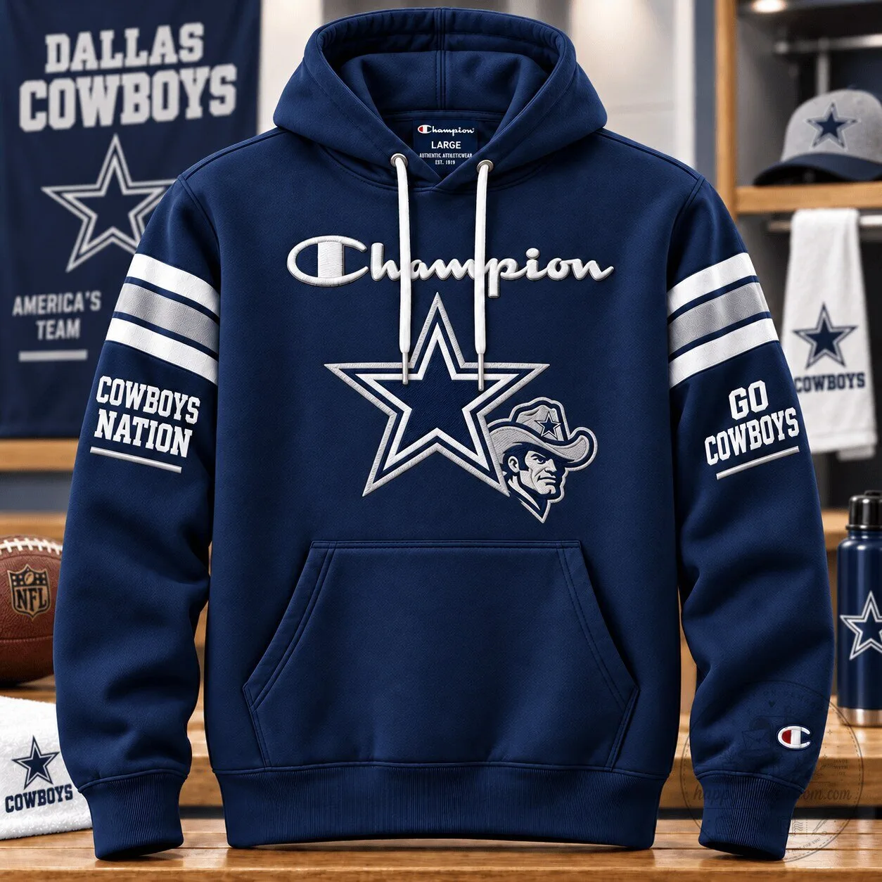 Dallas Cowboys Champion NFL Football Team Navy Blue Pullover Hoodie