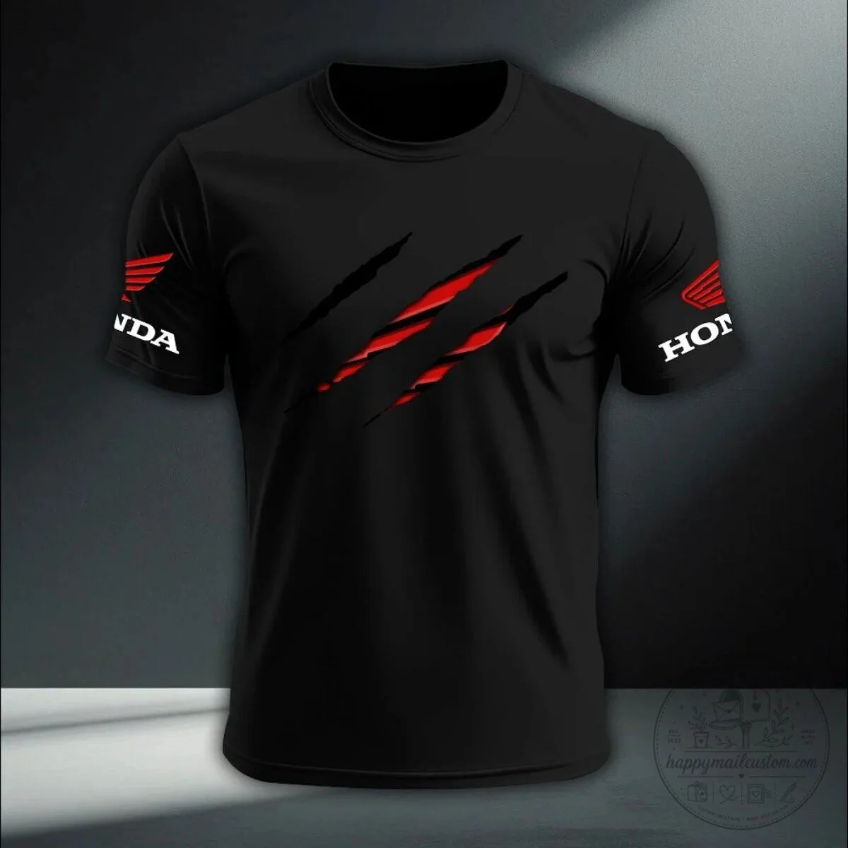 Honda Red Claw Mark Graphic Black Short Sleeve T-Shirt