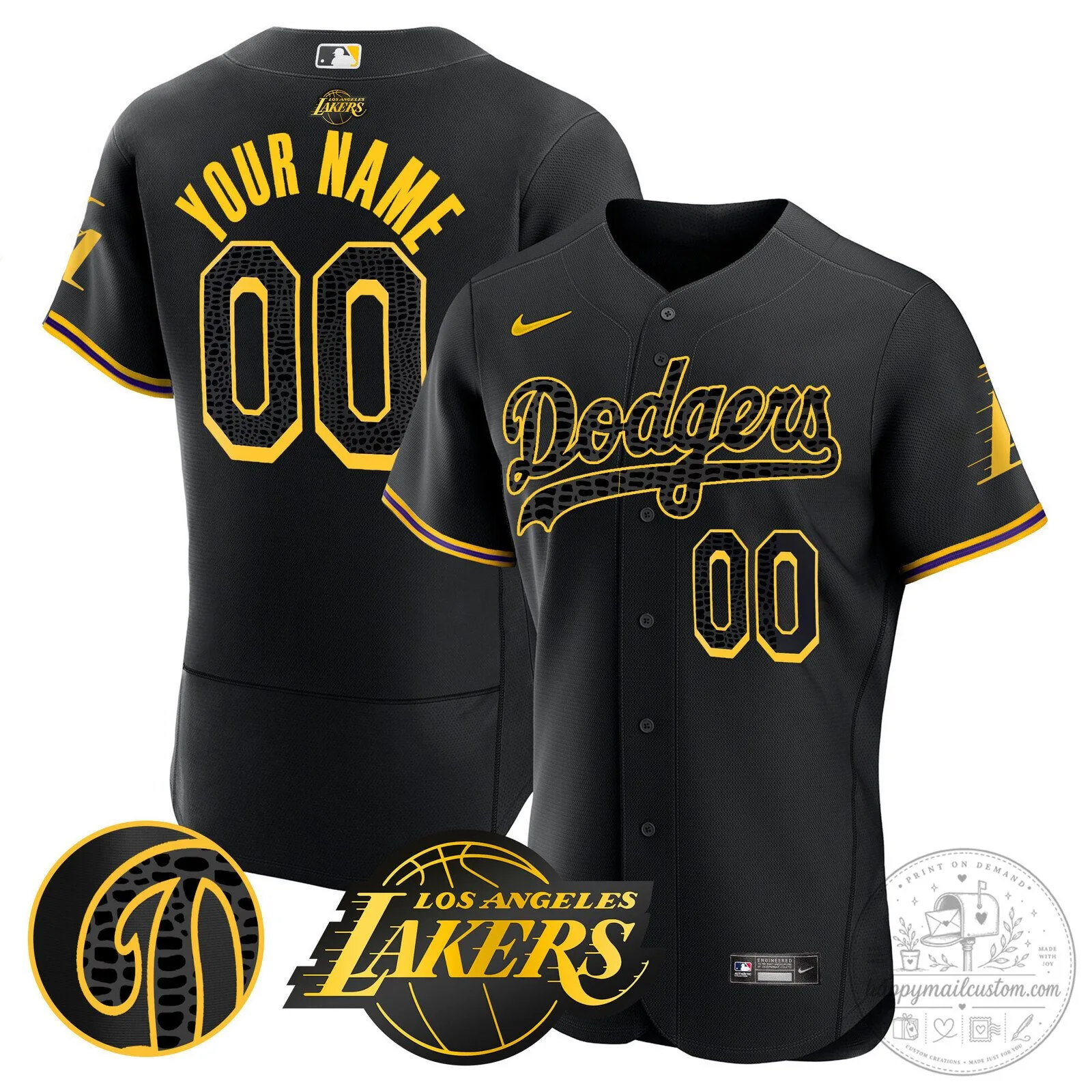Los Angeles Dodgers Lakers Black Mamba Edition Baseball Jersey 15 Los Angeles Dodgers Lakers Black Mamba Edition Baseball Jersey