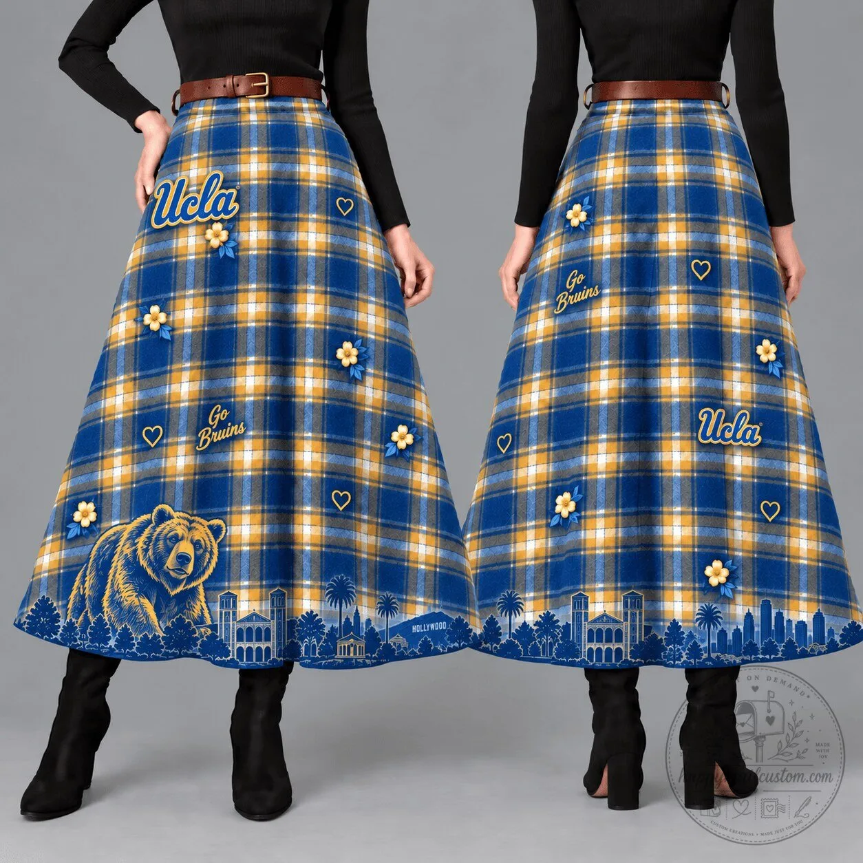 UCLA Bruins Women's Plaid Maxi Skirt with Hollywood Skyline Design
