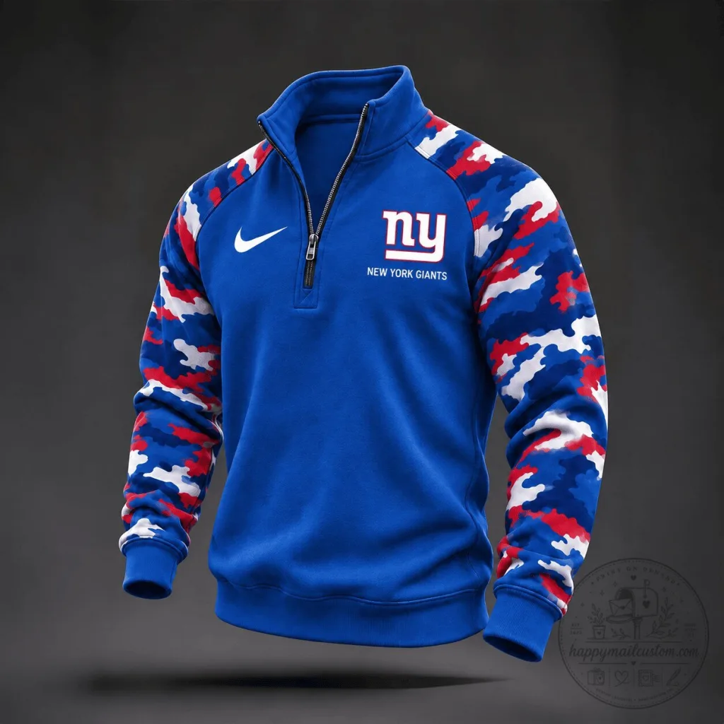 New York Giants NFL Camouflage Sleeve Quarter-Zip Sweatshirt New York Giants NFL Camouflage Sleeve Quarter-Zip Sweatshirt