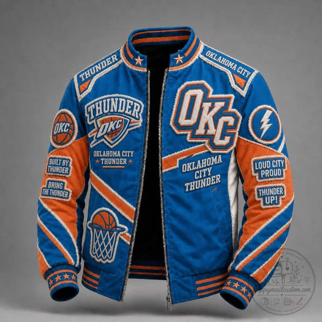 Oklahoma City Thunder Varsity Jacket, NBA Basketball Team Fan Apparel Oklahoma City Thunder Varsity Jacket, NBA Basketball Team Fan Apparel