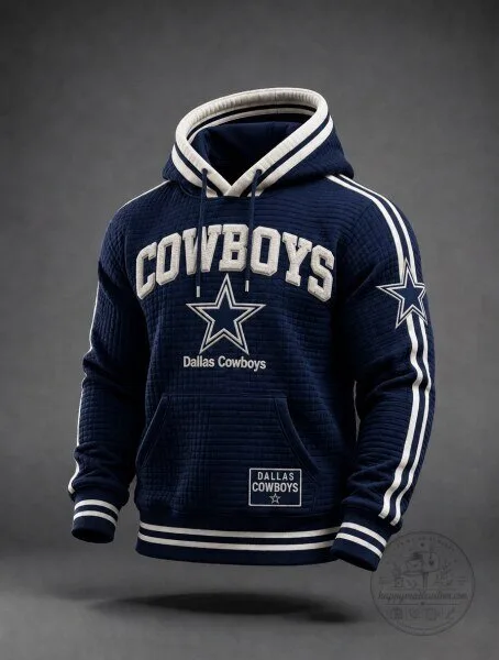 Dallas Cowboys Football Team Navy Blue Quilted Pullover Hoodie