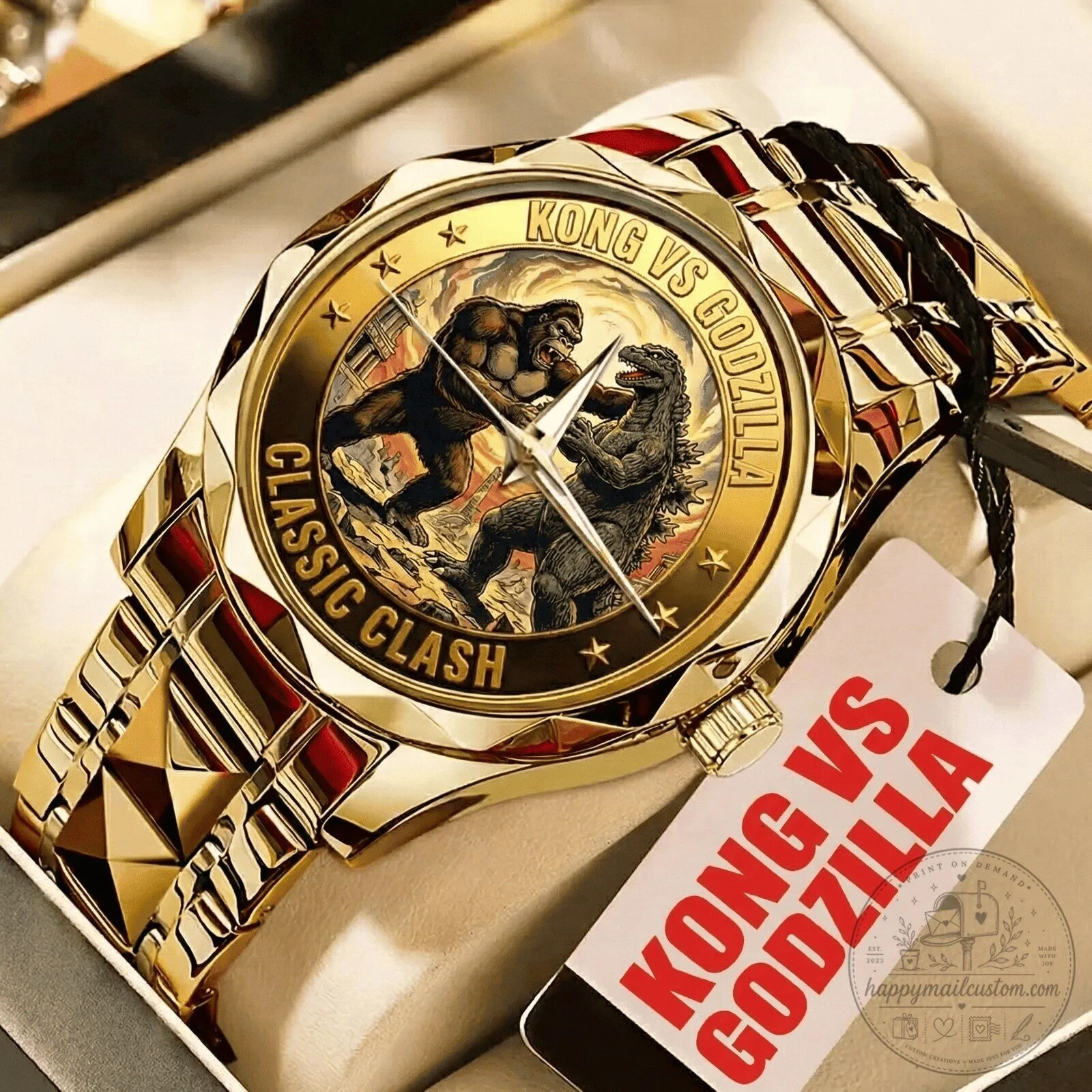 Kong Versus Godzilla Classic Clash Gold Tone Stainless Steel Watch