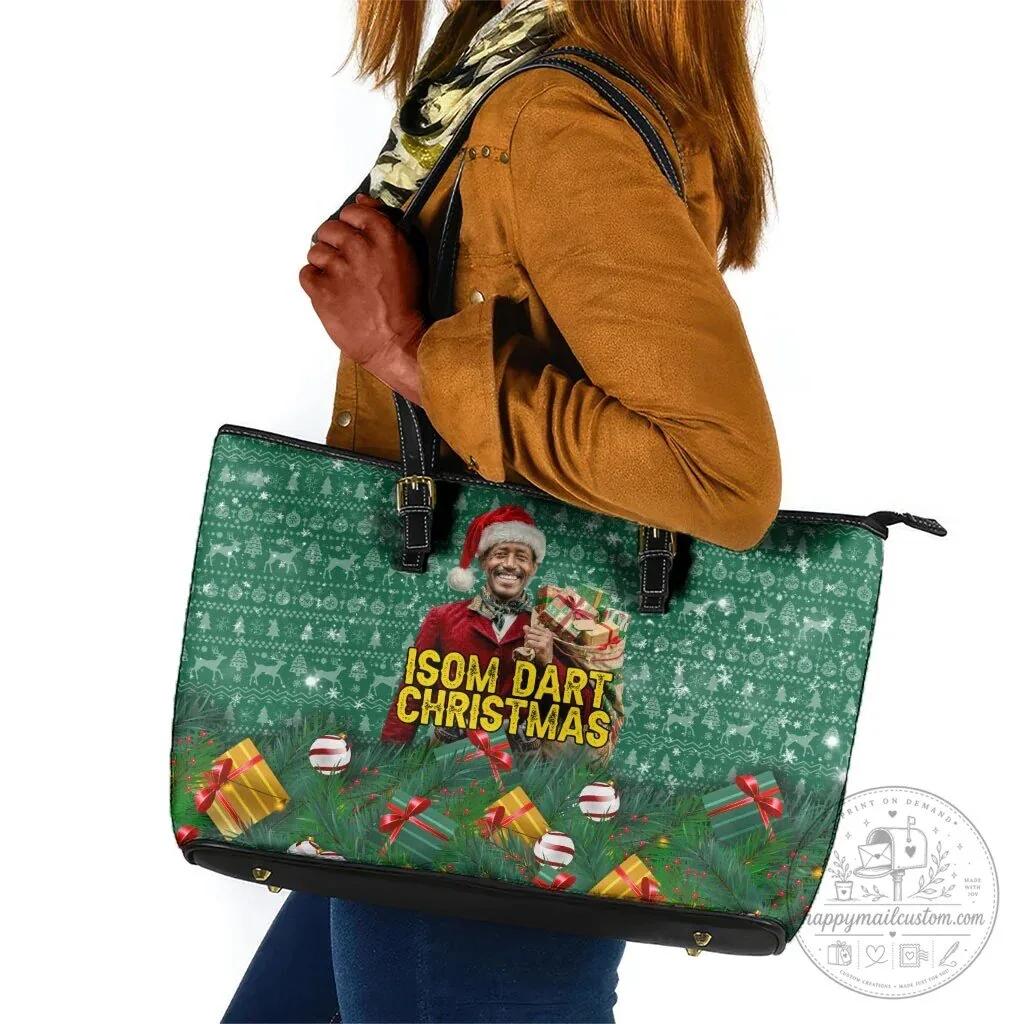Isom Dart Christmas Holiday Green Ugly Sweater Pattern Leather Tote Bag 13 Isom Dart Christmas Holiday Green Ugly Sweater Pattern Leather Tote Bag