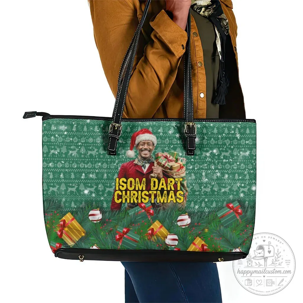 Isom Dart Christmas Holiday Green Ugly Sweater Pattern Leather Tote Bag 9 Isom Dart Christmas Holiday Green Ugly Sweater Pattern Leather Tote Bag