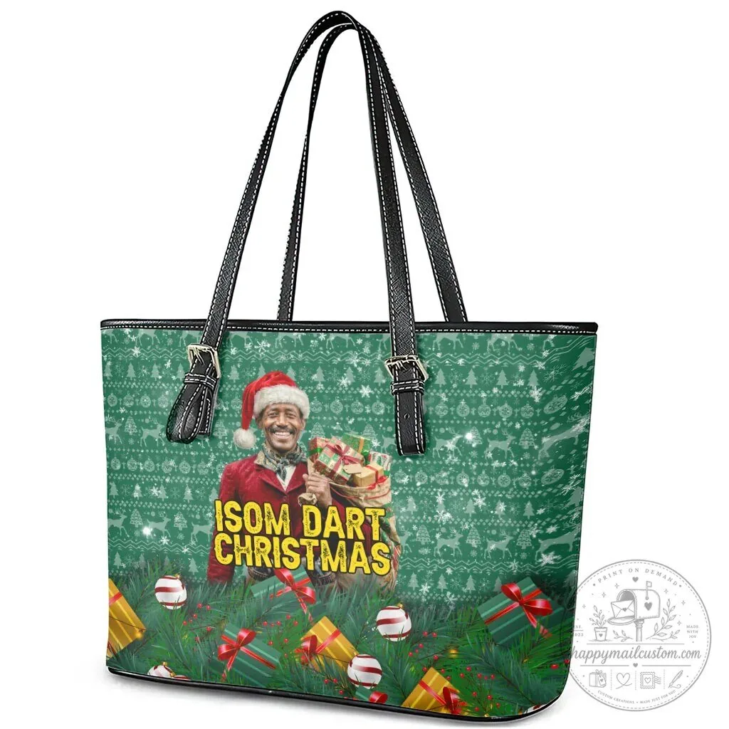 Isom Dart Christmas Holiday Green Ugly Sweater Pattern Leather Tote Bag 10 Isom Dart Christmas Holiday Green Ugly Sweater Pattern Leather Tote Bag