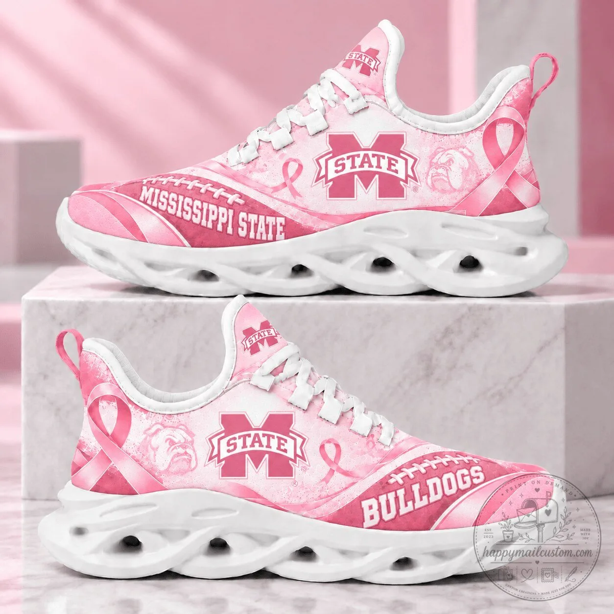 Mississippi State Bulldogs Breast Cancer Awareness Pink Running Shoes