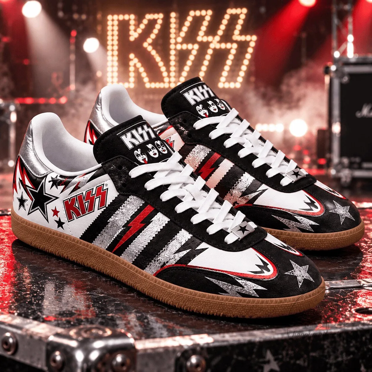 KISS Band Rock and Roll Music Themed Black and White Sneakers Shoes