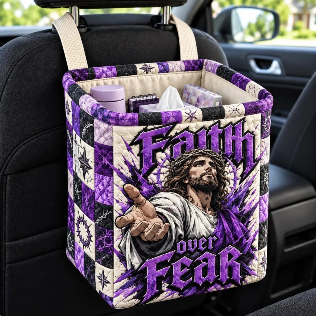Jesus Faith Over Fear Christian Car Seat Back Organizer Storage Basket Jesus Faith Over Fear Christian Car Seat Back Organizer Storage Basket