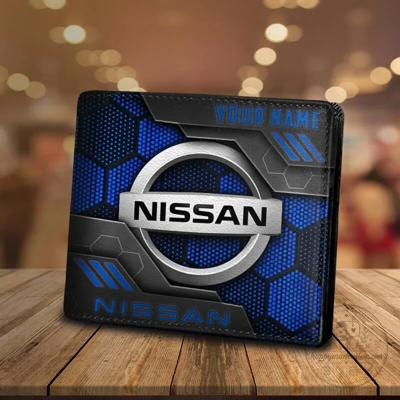 Nissan Custom Name Blue Hexagon Pattern Bi-Fold Wallet