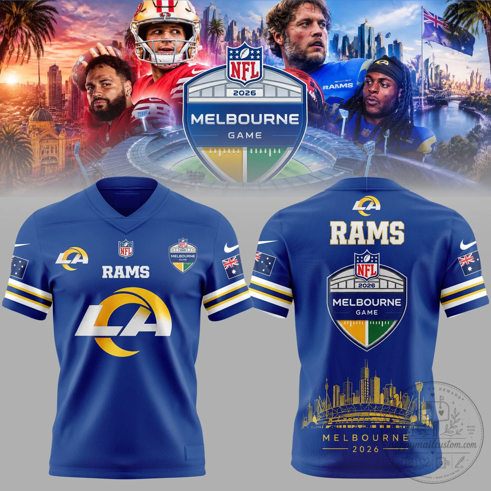 2026 Melbourne Game Jersey for Los Angeles Rams NFL Football Team