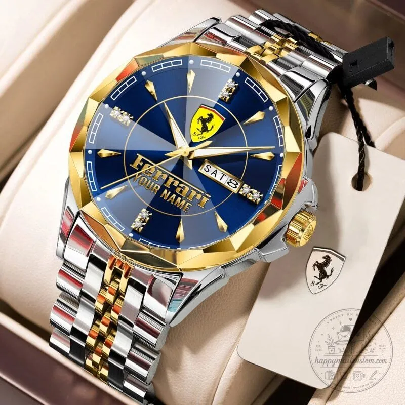 Ferrari Custom Name Elegant Design Stainless Steel Watch for Men