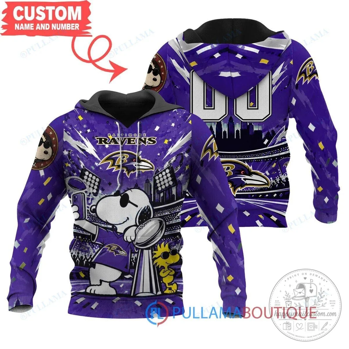 Baltimore Ravens Snoopy Super Bowl Trophy Joe Cool Custom Hoodie