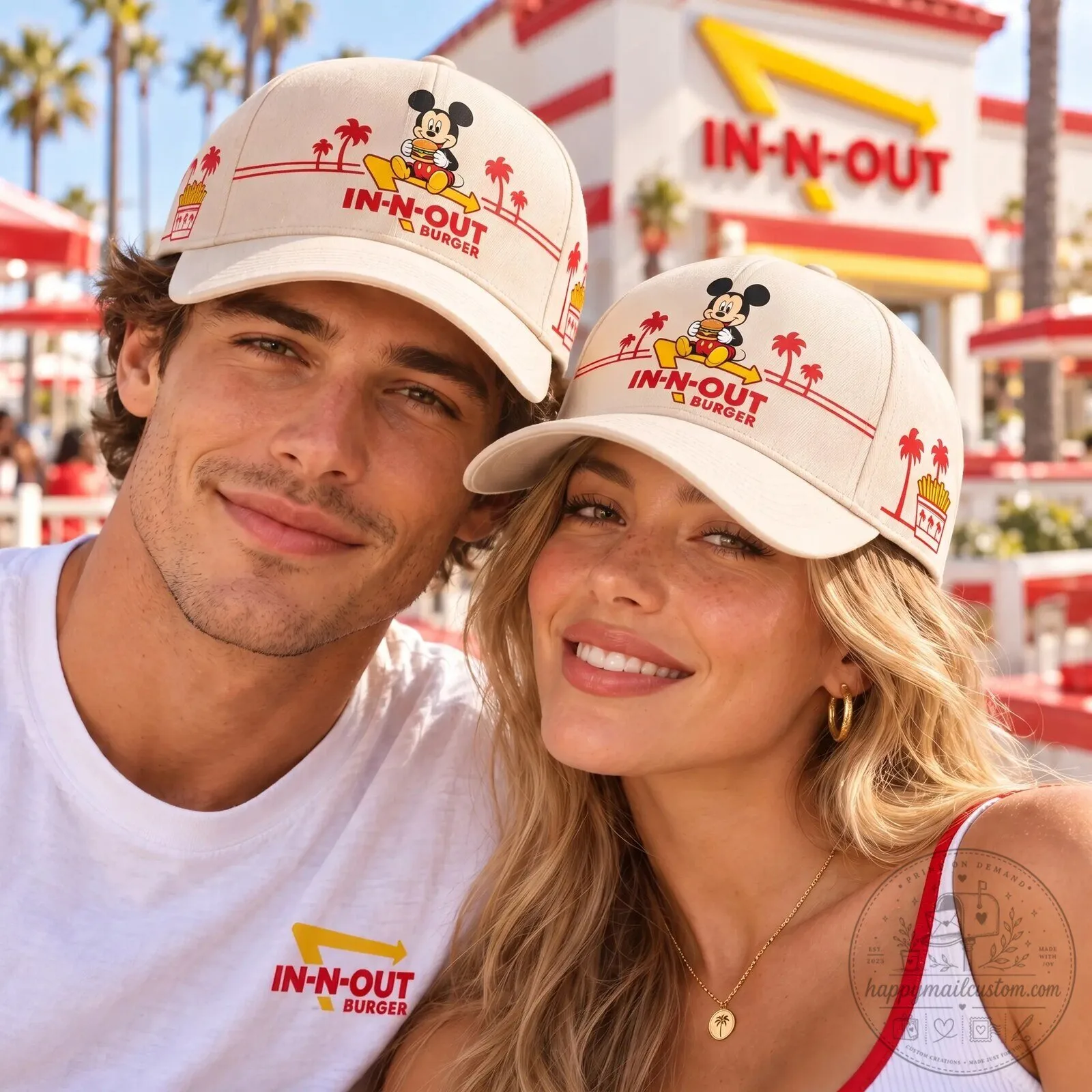 In-N-Out Burger Mickey Mouse Palm Trees Graphic Print Baseball Cap Hat 8 In-N-Out Burger Mickey Mouse Palm Trees Graphic Print Baseball Cap Hat