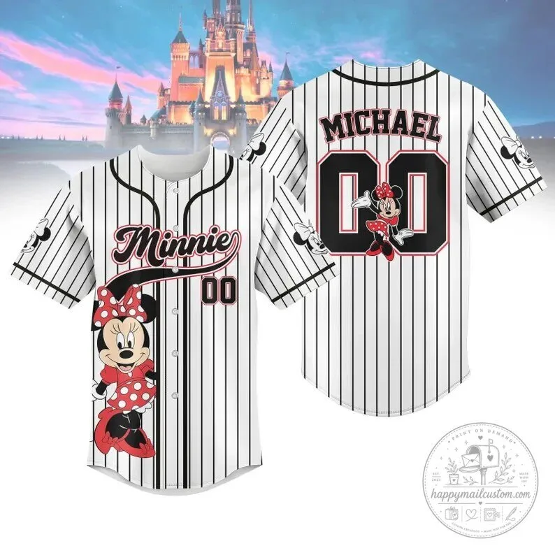 Minnie Mouse Disney Pinstripe White Baseball Jersey