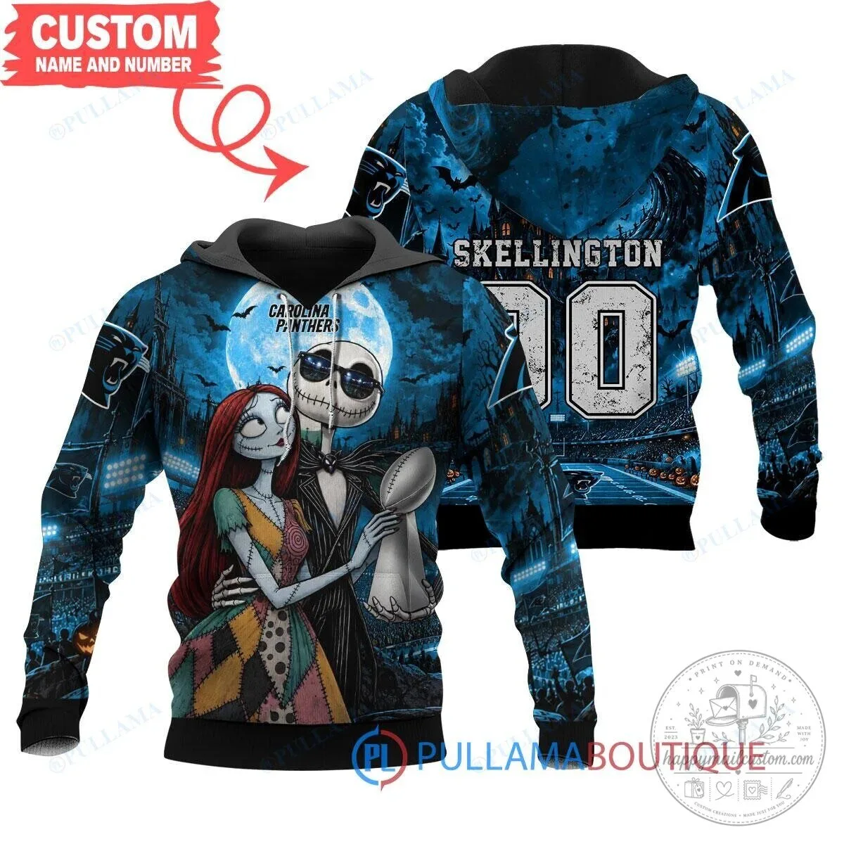 Carolina Panthers Jack Skellington Sally Nightmare Before Christmas Hoodie