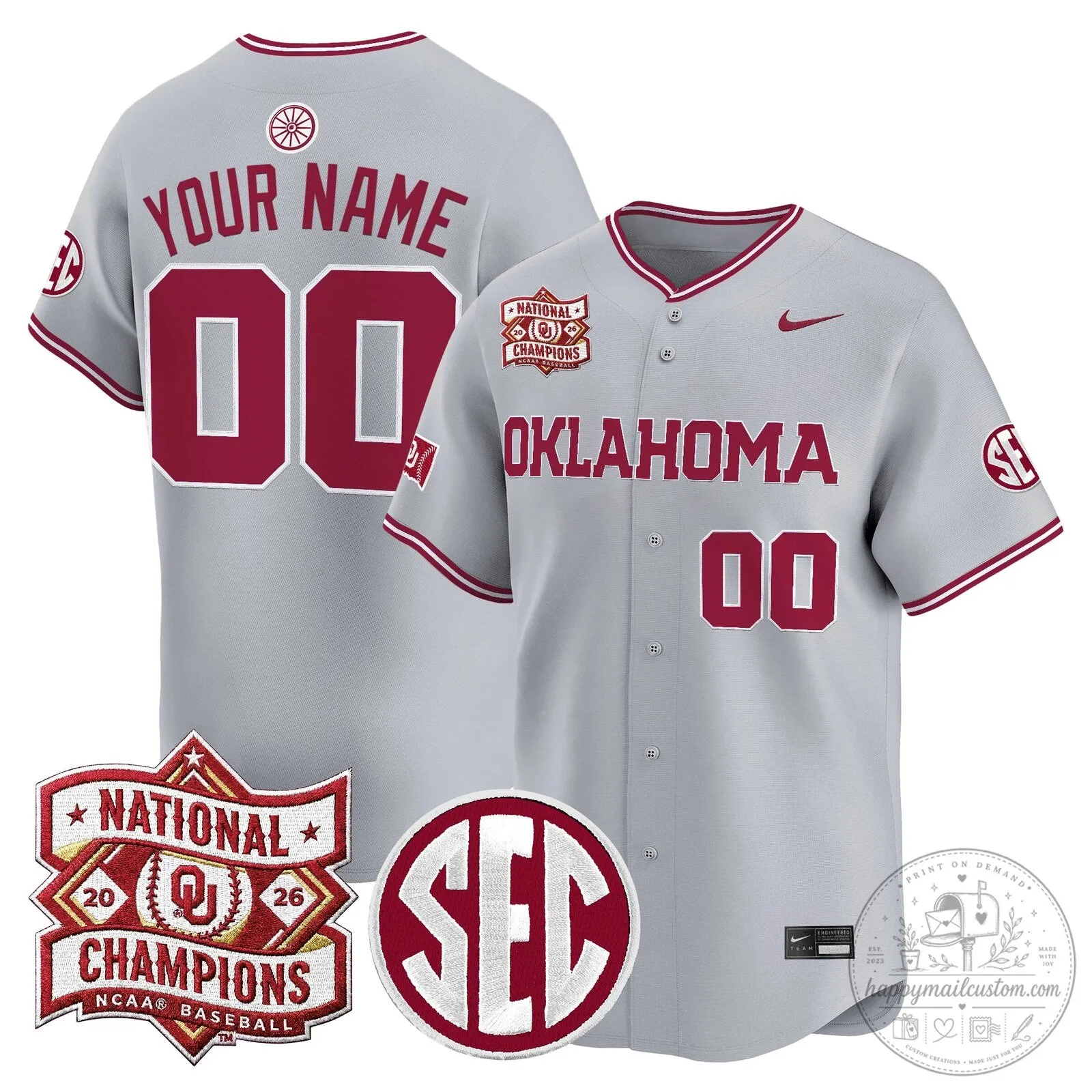 Custom Baseball Jersey for 2026 National Champions - Oklahoma Sooners