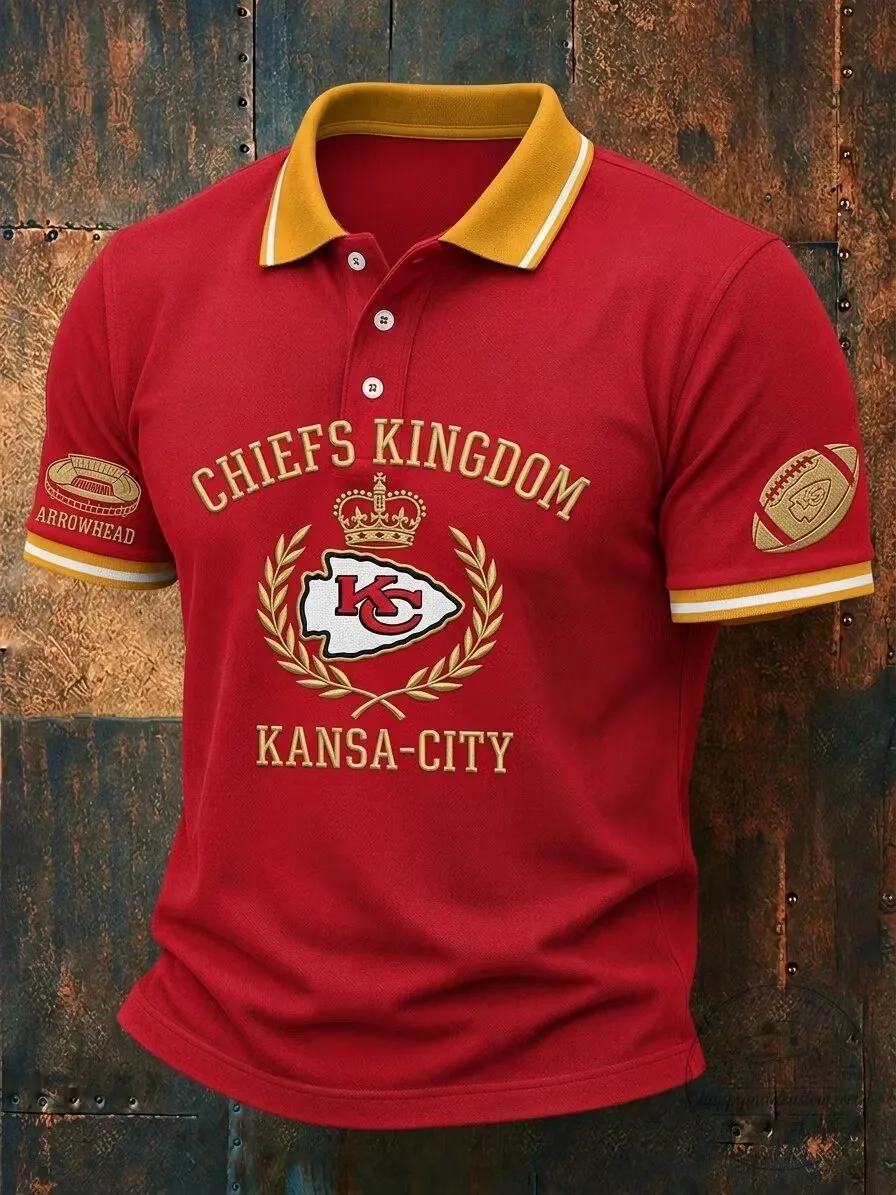 Kansas City Chiefs Kingdom Football Team Red Short Sleeve Polo Shirt