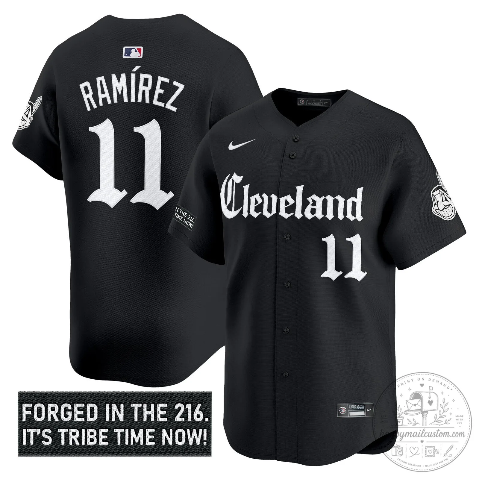 Cleveland Indians Jose Ramirez Black Gothic Edition Baseball Jersey