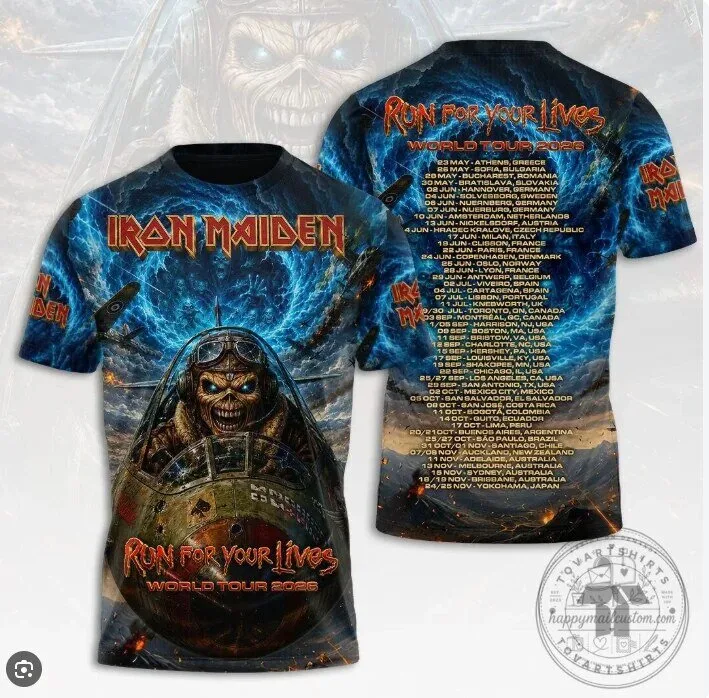 Eddie The Head All Over Print T-Shirt for Iron Maiden Run For Your Lives World Tour 2026